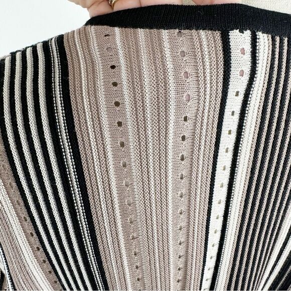 MING WANG Taupe/Black/White Open Front Knit Duster Long Sleeve Jacket - Size 1X - Picture 6 of 15